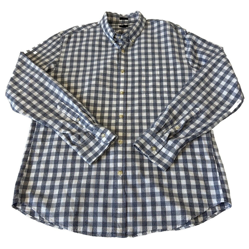 J Crew Shirt Men Checkered Button Down Plaid Shirt Sz XL Blue Slim Career Casual